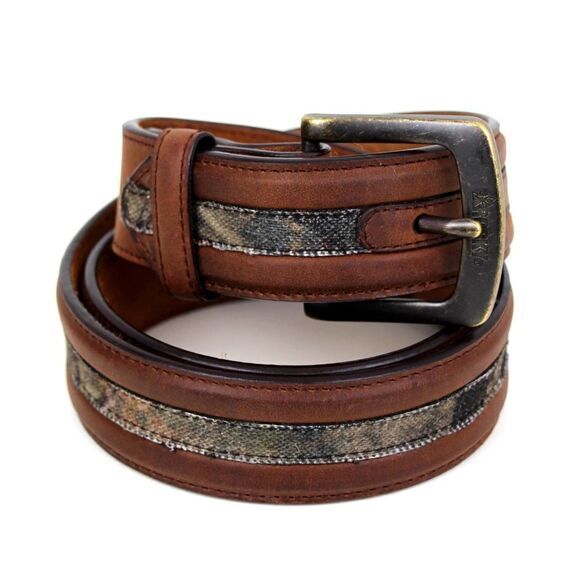 ROCKY BROWN GENUINE LEATHER 1.5"Wd COMO CANVAS CASUAL MEN'S BELT Sz 36 (B52 - Picture 7 of 11